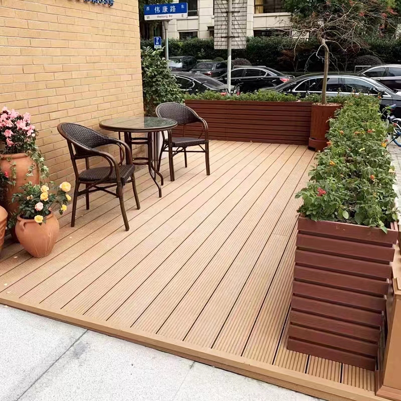 Tercel 140*25mm Skin-friendly Composite Decking Stripe Round Hole Teak WPC Decking Boards