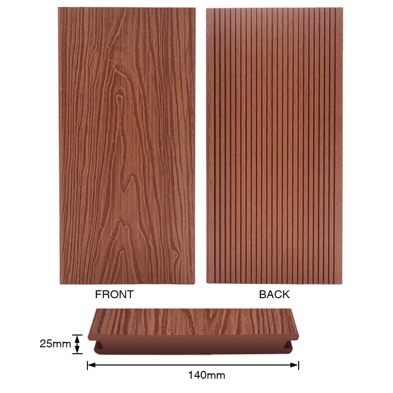 Tercel 140*25mm Moisture-proof Waterproof 3D Wood Grain Solid WPC Plastic Wood Deck Board Composite Garden Decking