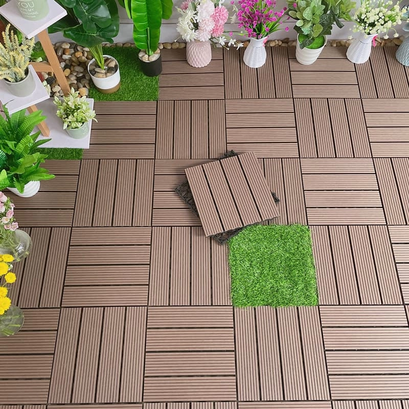 Tercel 300*300*20mm Durable Long Lifetime WPC Interlocking Decking Tile around Pool Deck Interlocking Deck Tiles over Grass