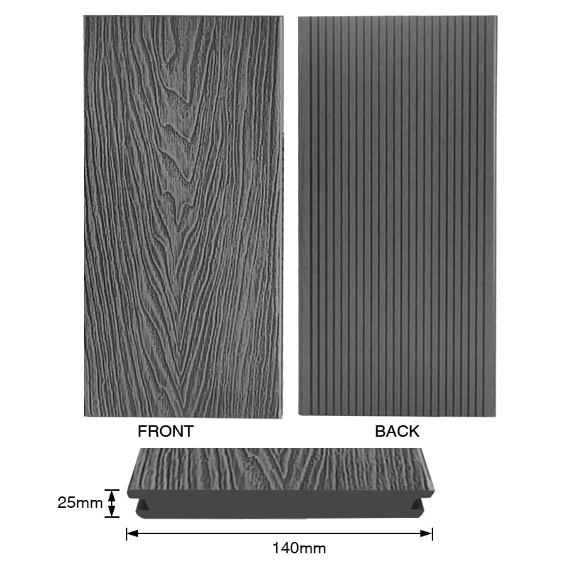 Tercel 140*25mm Easily Installation 3D Wood Grain Solid WPC Composite Boarding Wood Effect Composite Decking