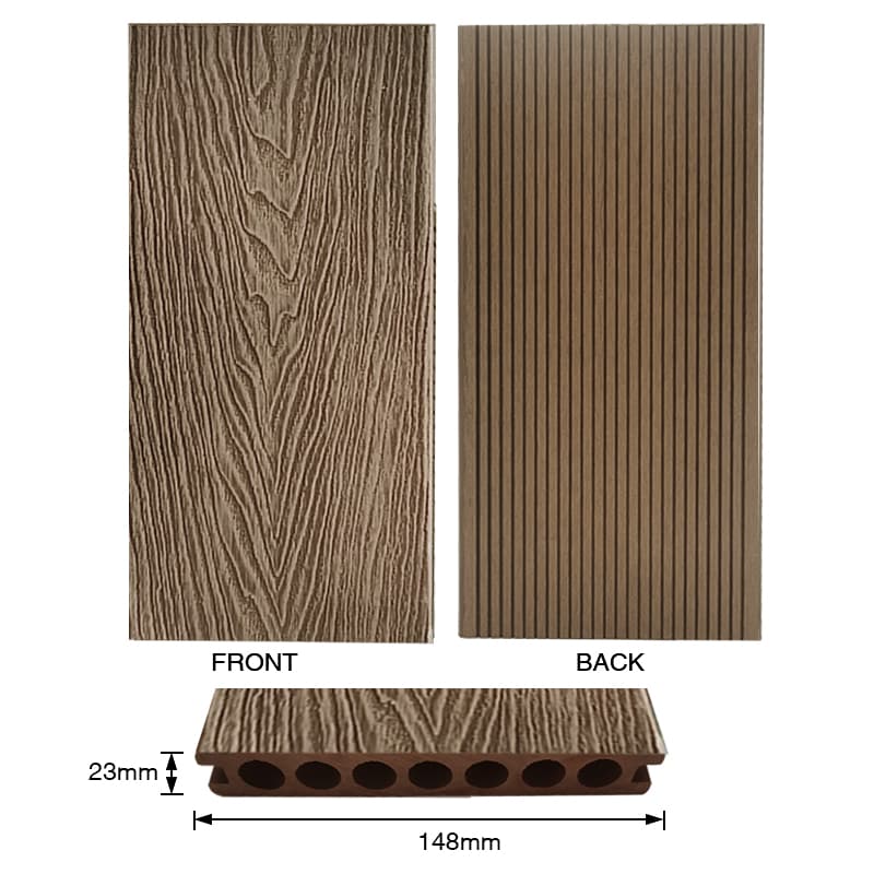 Tercel 148*23mm Anti-UV Moisture-proof 3D Emboosed Woodgrain WPC Composite Decking