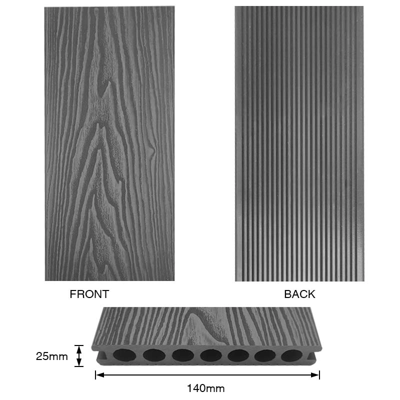 Tercel 140*25mm Higher Safety 3D Embossing Woodgrain Deck WPC Exterior WPC for Villa