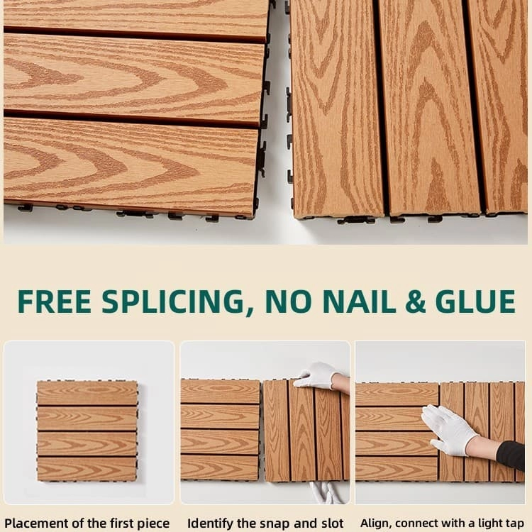 Tercel 300*300*20mm Anti-UV Colorfast Wood Plastic Composite Interlocking Deck Tiles Teak Patio Tiles