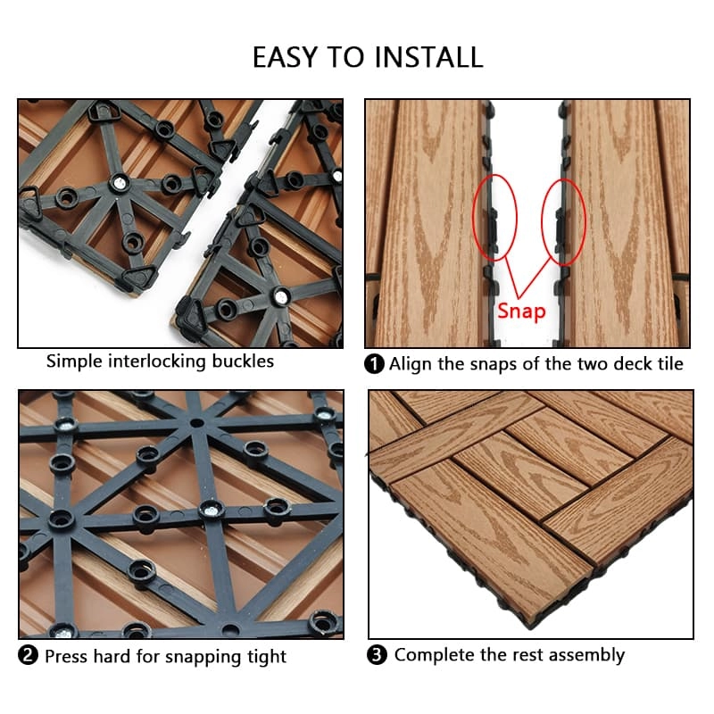 Tercel 300*300*20mm Waterproof WPC DIY Interlocking Deck Tiles Composite Patio Deck Tiles
