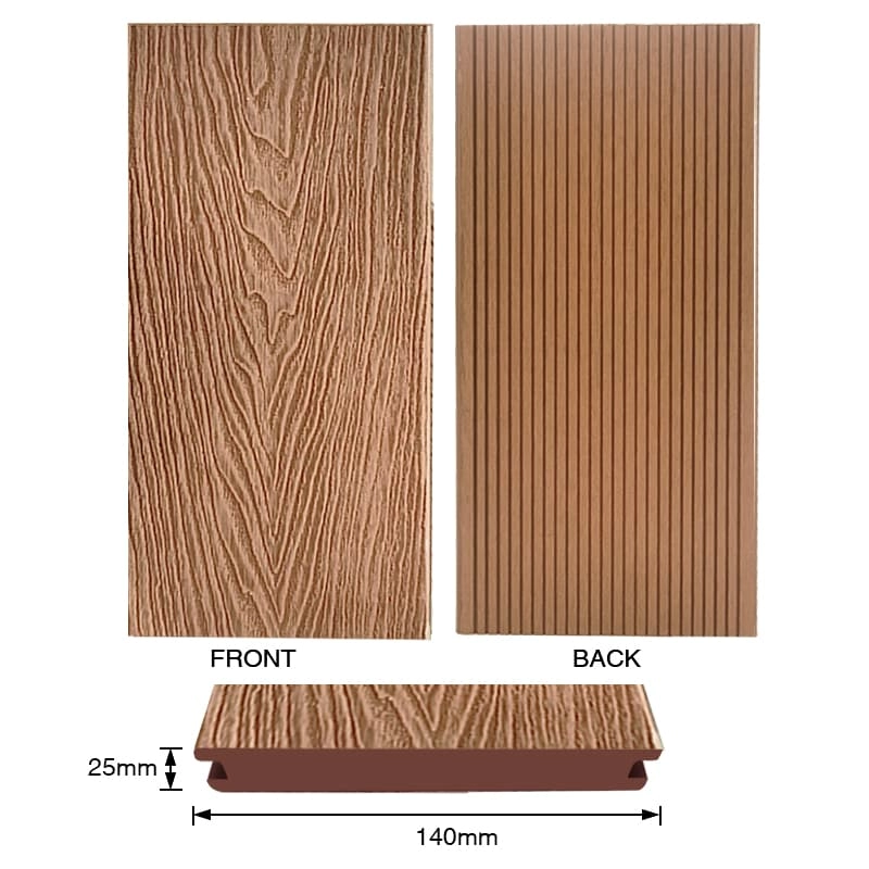 Tercel 140*25mm Moisture-proof Waterproof 3D Solid Teak Composite Decking Wood Plastic Composite Decking