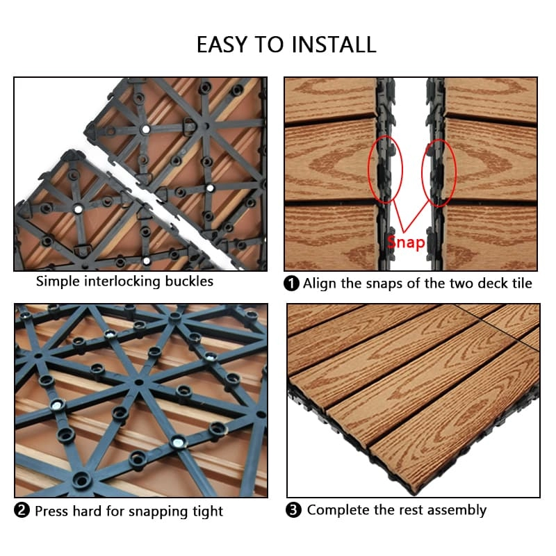 Tercel 300*300*20mm Anti-UV Colorfast Wood Plastic Composite Interlocking Deck Tiles Teak Patio Tiles