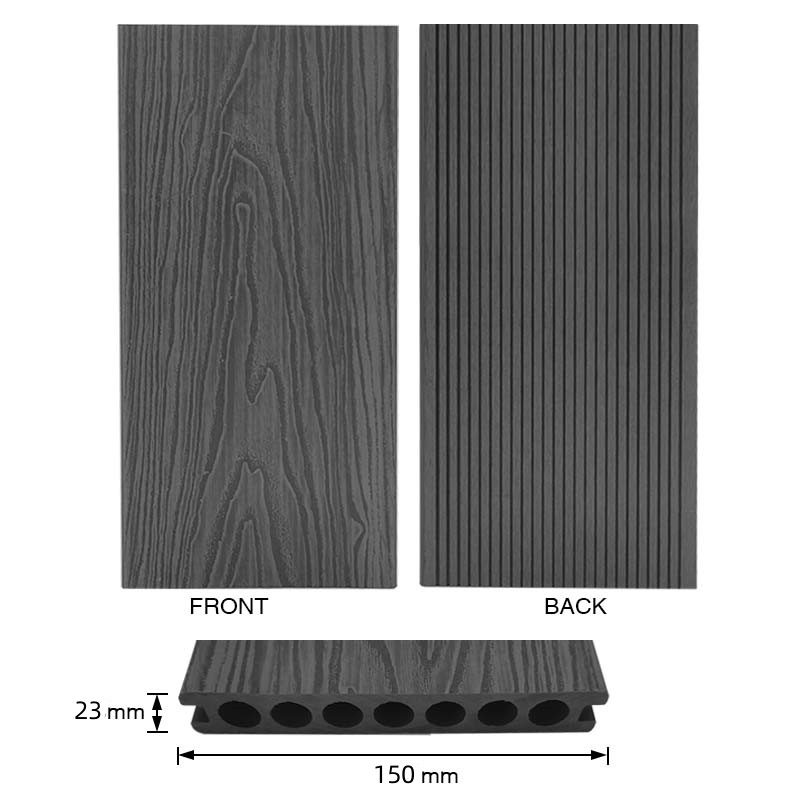Tercel 150*23mm More Colours for Your Choice Black Composite Decking 3D Embossed WPC Decking