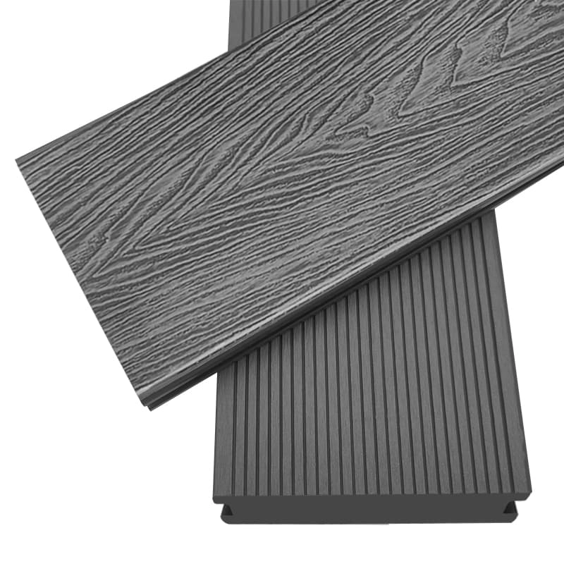 Tercel 140*25mm Non-slip WPC Boards for Pool Deck Dark Grey 3D Wood Grain Solid Decking Floor