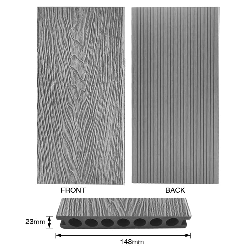 Tercel 148*23mm Eco-friendly 100% Recycled 3D WPC Garden Composite Interlocking Decking Flooring