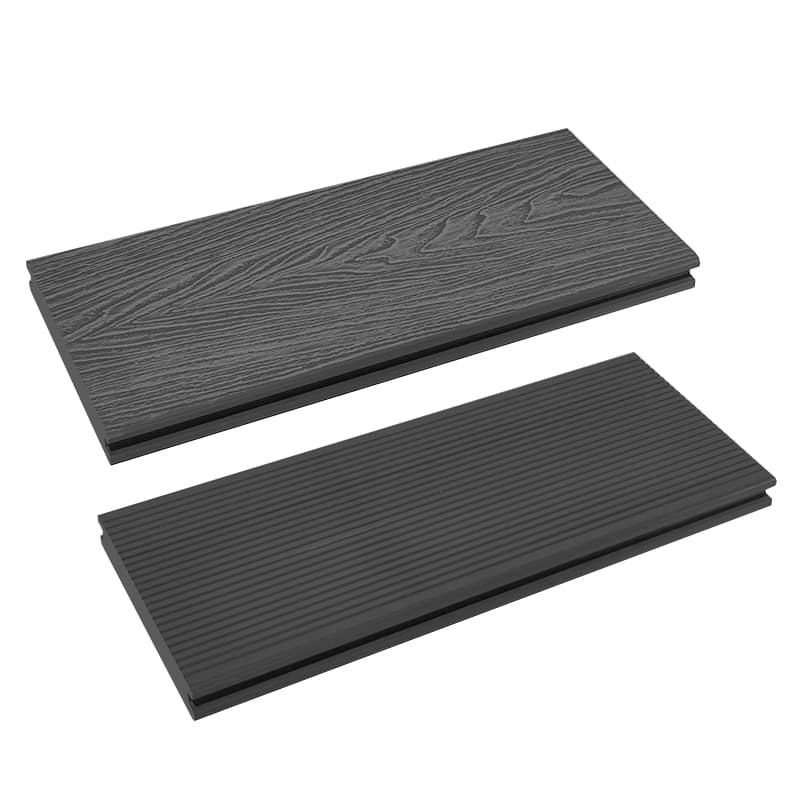 Tercel 140*25mm Non-slip WPC Boards for Pool Deck Dark Grey 3D Wood Grain Solid Decking Floor