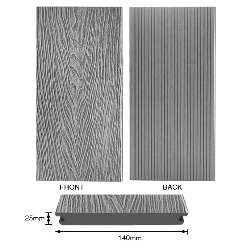 Tercel 140*25mm Easy to Install 3D Woodgrain Embossing WPC Gray Interlocking Decking Boards